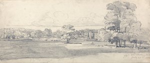 1814年7月20日、パークランドに囲まれたテーブルホールのオールドホール（1819年） 作： James Ward
